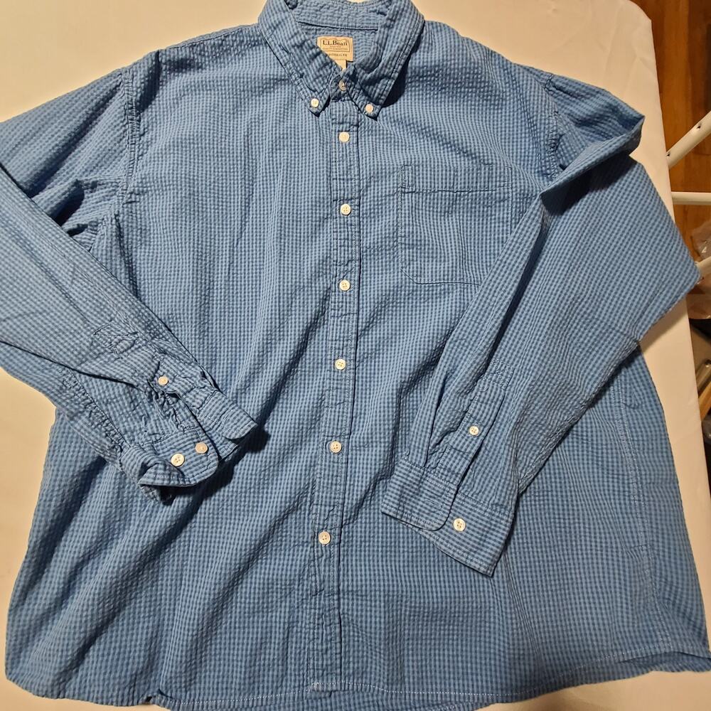 Mens LL Bean LS Blue Check Traditional Fit Button-down XL Preppy Casual